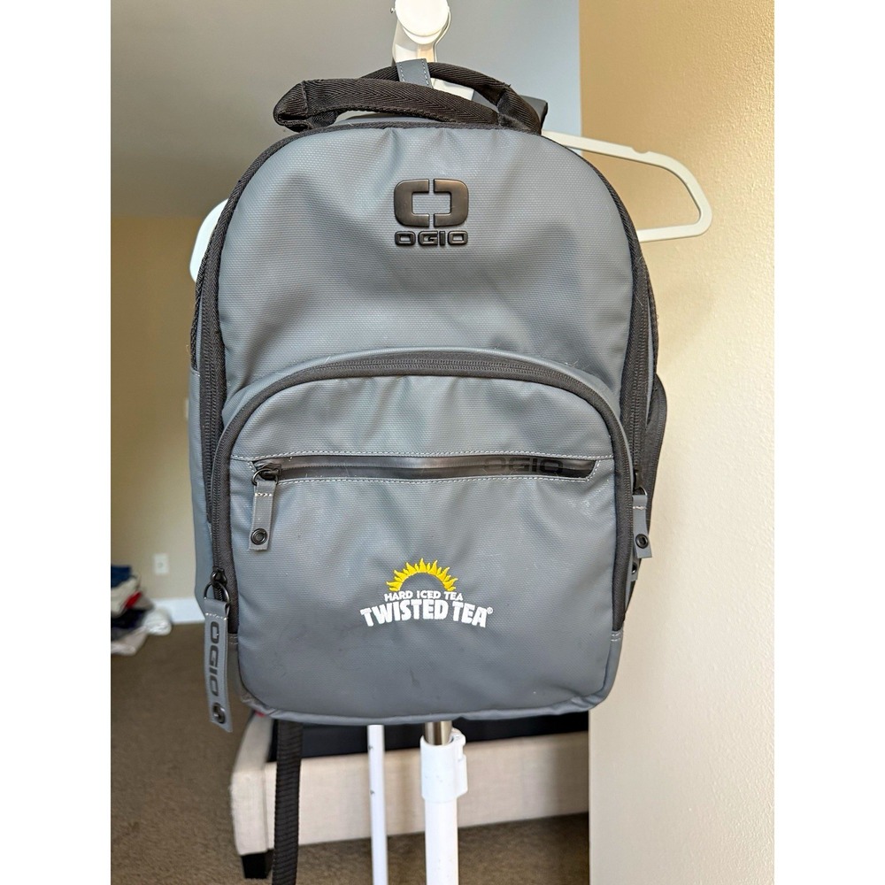 OGIO Twisted Tea Logo Gray Black Backpack Padded Adjustable Strap Travel Bag
